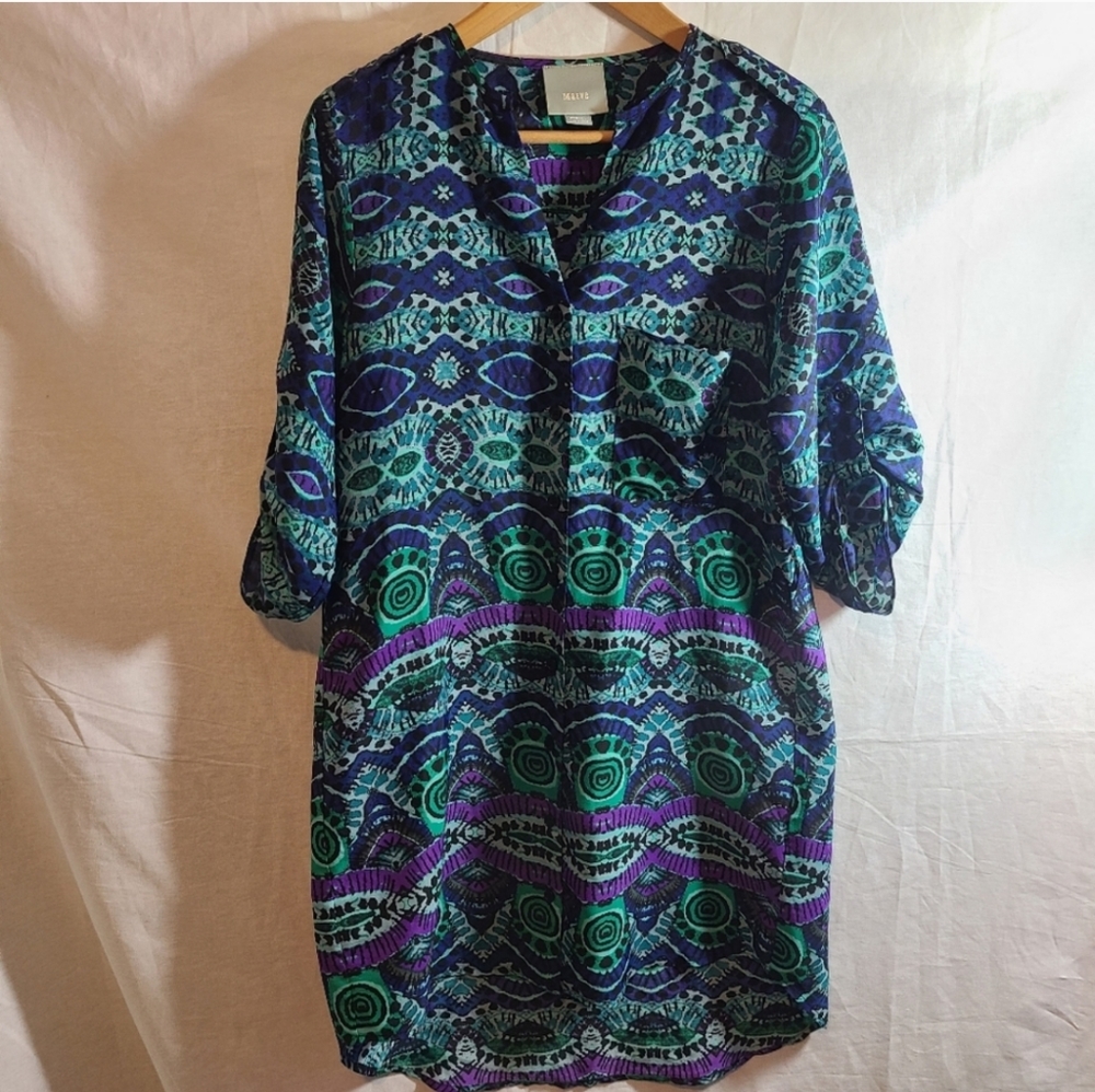 Maeve Anthropologie Women's Mini Bohemian Shirt Dress Frequencies Ikat - Picture 2 of 10